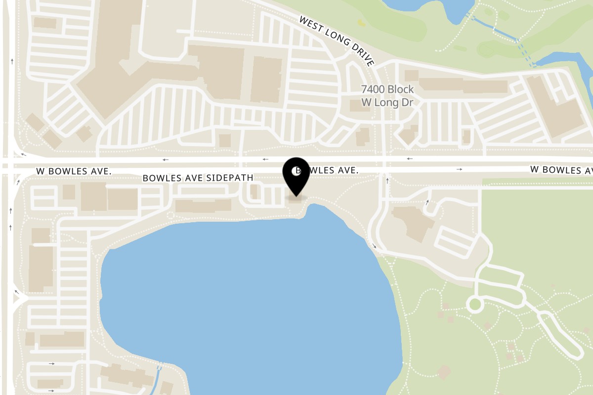 Map showing the location of The Lake House Kitchen & Tavern on 8026 W Bowles Ave in Littleton